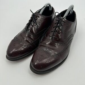 Hanover Wingtip Oxford Shoes Mens Size 10 Burgundy‎ Leather Brogue Dress Formal